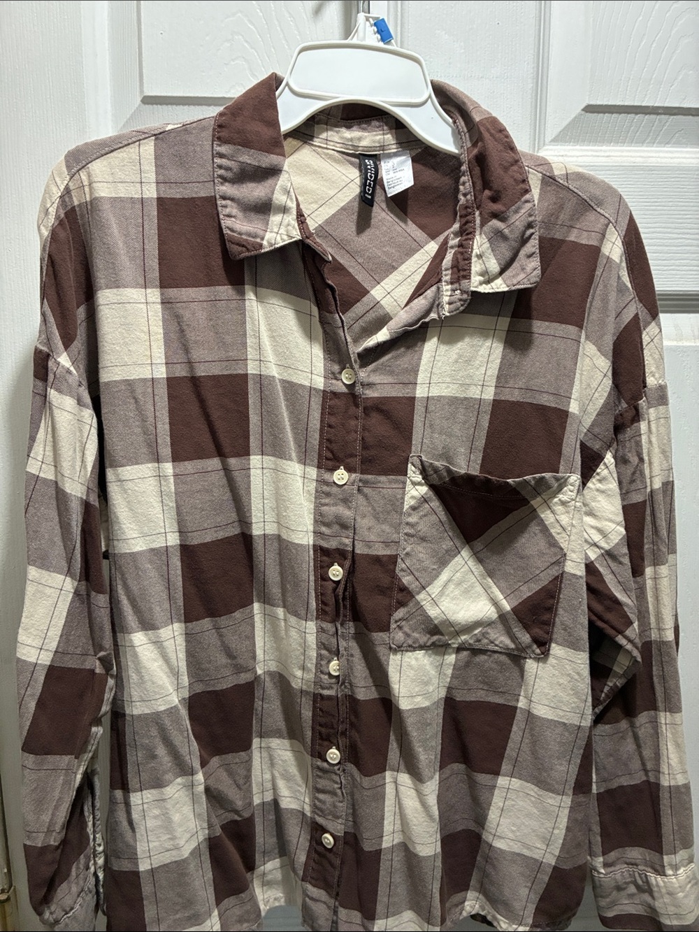 Divided Brown and Cream Plaid Button-Down Shirt